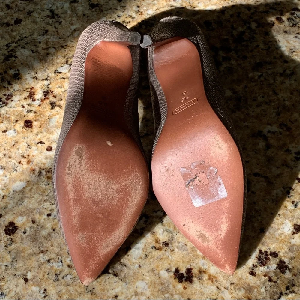 Coach Shimmery Silver Textured Pointed-Toe Pumps
